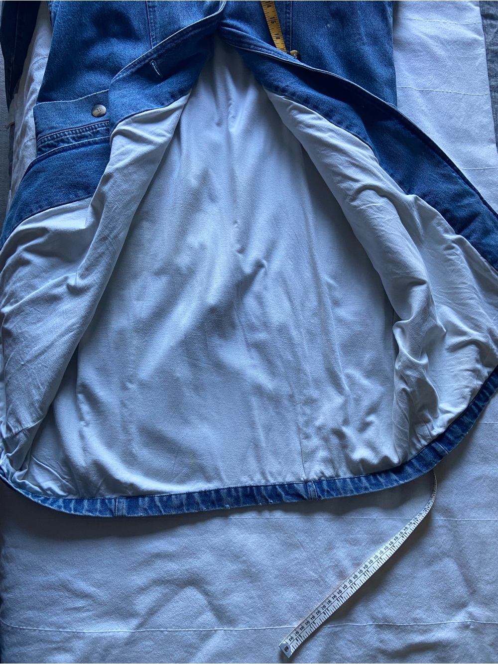 Vintage Blue Long Denim Duster Trench Coat 100% Cotton, Cotton Lined L - Picture 11 of 14